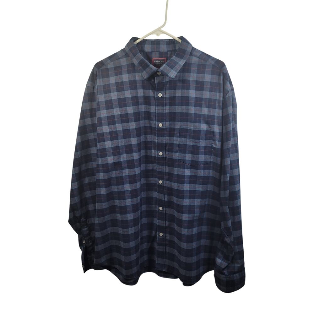Untuckit Blue Plaid Button Front Shirt Size 3XL 71626-1385
